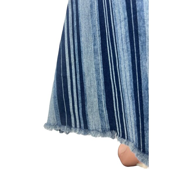 RARE NWT Free People Blue Stripe Super Flare Bell Bottom Jeans Boho Hippie Retro - Picture 13 of 16